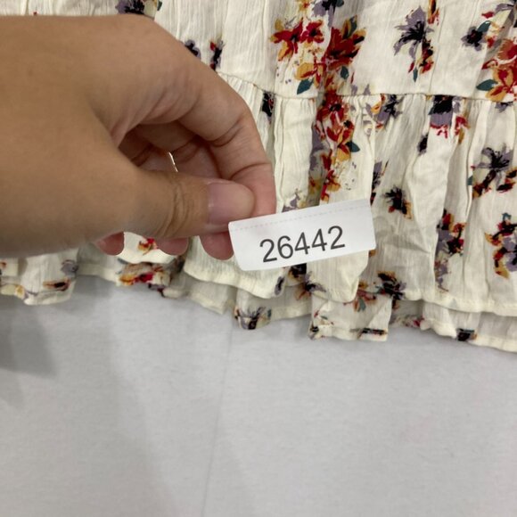 New Daytrip Medium Floral Lace Faux Wrap Cold Shoulder Tiered Baby-doll Boho Top - Picture 11 of 11